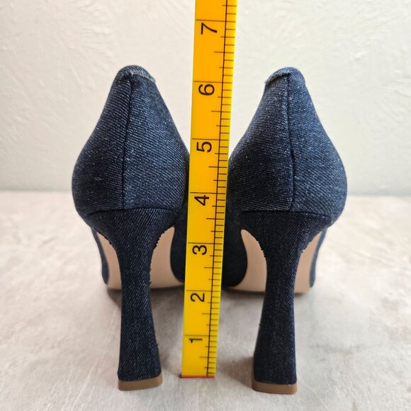 Jessica Simpson Denim Pumps 7.5 Blue Retro Dressy Pointed Toe High Heel Shoes - Picture 4 of 10
